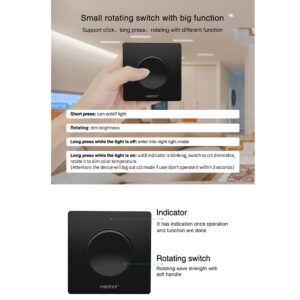 GloboStar® 71444 K1-B Mi-BOXER Ασύρματο Επιτοίχιο Χειριστήριο Dimmer RF 2.4Ghz για όλα τα Μονόχρωμα Mi-BOXER Controller DC 3V 1 x CR2032 – IP20 Μαύρο Μ8.5 x Π8.5 x Υ2.5cm – 5 Years Warranty