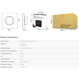 GloboStar® 71444 K1-B Mi-BOXER Ασύρματο Επιτοίχιο Χειριστήριο Dimmer RF 2.4Ghz για όλα τα Μονόχρωμα Mi-BOXER Controller DC 3V 1 x CR2032 – IP20 Μαύρο Μ8.5 x Π8.5 x Υ2.5cm – 5 Years Warranty