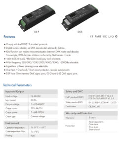 GloboStar® 71445 D5-P SKYDANCE DC DMX & RDM Dimmer High Speed Controller / Decoder 5 Καναλιών DC 12-48V 5 x 4A 192W – Max 20.5A 960W – IP20 Μ17.5 x Π4.5 x Υ3.5cm – 5 Years Warranty