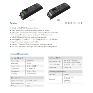 GloboStar® 71445 D5-P SKYDANCE DC DMX & RDM Dimmer High Speed Controller / Decoder 5 Καναλιών DC 12-48V 5 x 4A 192W – Max 20.5A 960W – IP20 Μ17.5 x Π4.5 x Υ3.5cm – 5 Years Warranty