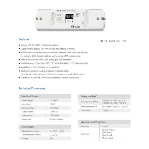 GloboStar® 71446 D1-L SKYDANCE DC DMX & RDM Dimmer High Speed Controller / Decoder 1 Καναλιού DC 12-24V 1 x 15.5A 360W – Max 15.5A 360W – IP20 Μ17 x Π5 x Υ2.5cm – 5 Years Warranty