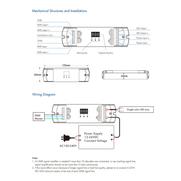 GloboStar® 71446 D1-L SKYDANCE DC DMX & RDM Dimmer High Speed Controller / Decoder 1 Καναλιού DC 12-24V 1 x 15.5A 360W – Max 15.5A 360W – IP20 Μ17 x Π5 x Υ2.5cm – 5 Years Warranty