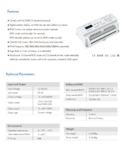 GloboStar® 71449 D12 SKYDANCE DC DMX & RDM Dimmer Din Rail Ράγας High Speed Controller / Decoder / Master 12 Καναλιών DC 12-24V 12 x 5A 120W – Max 60.5A 1440W – IP20 Μ15.5 x Π9 x Υ6cm – 5 Years Warranty