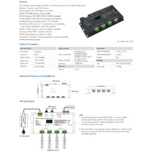 GloboStar® 71451 D12A SKYDANCE DC DMX & RDM Dimmer High Speed Controller / Decoder / Master 12 Καναλιών DC 12-24V 12 x 5A 120W – Max 60.5A 1440W – IP20 Μ25 x Π11.5 x Υ4cm – 5 Years Warranty