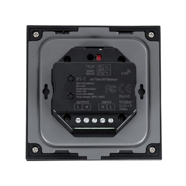 GloboStar® 71453 S1-T SKYDANCE AC Smart RF 2.4Ghz & Αφής – Touch Triac Dimming AC100-240V σε AC100-240V 1 x 1.5A 360W – Max 1.5A 360W – IP20 – Μαύρο Σώμα – Μ8.5 x Π8.5 x Υ3.2cm – 5 Years Warranty