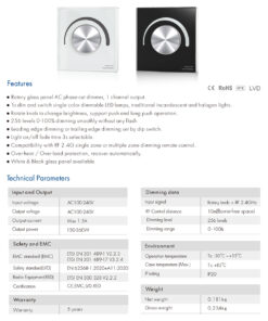 GloboStar® 71454 S1-K SKYDANCE AC Smart RF 2.4Ghz & Ροοστάτη – Push ON/OFF Triac Dimming AC100-240V σε AC100-240V 1 x 1.5A 360W – Max 1.5A 360W – IP20 – Λευκό Σώμα – Μ8.5 x Π8.5 x Υ5cm – 5 Years Warranty