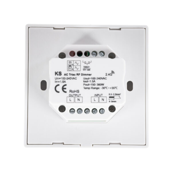 GloboStar® 71456 KS SKYDANCE AC Smart RF 2.4Ghz & Ροοστάτη Triac Dimming AC100-240V σε AC100-240V 1 x 1.5A 360W – Max 1.5A 360W – IP20 – Λευκό Σώμα – Μ8.5 x Π8.5 x Υ5.2cm – 5 Years Warranty
