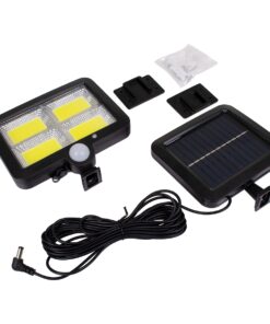 GloboStar® 71462 Αυτόνομος Ηλιακός Προβολέας LED 128 4 x COB 30W 1600lm με Ενσωματωμένη Μπαταρία 2400mAh – Φωτοβολταϊκό Πάνελ με Αισθητήρα Ημέρας-Νύχτας – PIR Αισθητήρα Κίνησης Αδιάβροχο IP65 Ψυχρό Λευκό 6000K