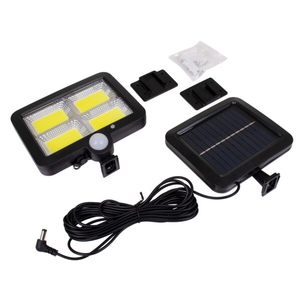 GloboStar® 71462 Αυτόνομος Ηλιακός Προβολέας LED 128 4 x COB 30W 1600lm με Ενσωματωμένη Μπαταρία 2400mAh – Φωτοβολταϊκό Πάνελ με Αισθητήρα Ημέρας-Νύχτας – PIR Αισθητήρα Κίνησης Αδιάβροχο IP65 Ψυχρό Λευκό 6000K