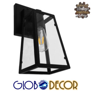 GloboStar® ASETYLIN 01032 Vintage Industrial Φωτιστικό Τοίχου Απλίκα Μονόφωτο Μαύρο Μεταλλικό με Γυαλί Μ17 x Π14 x Υ34cm
