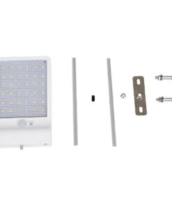 GloboStar® 71467 Αυτόνομο Ηλιακό Φωτιστικό Τοίχου Λευκό LED SMD 4W 550lm με Ενσωματωμένη Μπαταρία 2200mAh – Φωτοβολταϊκό Πάνελ – Βάση Στήριξης – Αισθητήρα Ημέρας-Νύχτας PIR Αισθητήρα Κίνησης Αδιάβροχο IP65 Ψυχρό Λευκό 6000K