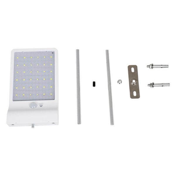 GloboStar® 71467 Αυτόνομο Ηλιακό Φωτιστικό Τοίχου Λευκό LED SMD 4W 550lm με Ενσωματωμένη Μπαταρία 2200mAh – Φωτοβολταϊκό Πάνελ – Βάση Στήριξης – Αισθητήρα Ημέρας-Νύχτας PIR Αισθητήρα Κίνησης Αδιάβροχο IP65 Ψυχρό Λευκό 6000K