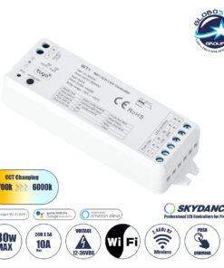 GloboStar® 71468 WT1 SKYDANCE DC WiFi & RF 2.4Ghz Dimmer High Speed Controller 2 Καναλιών DC 12-36V 2 x 5A 180W – Max 10A 180W – IP20 Μ11.5 x Π3.5 x Υ2cm – 5 Years Warranty