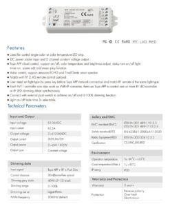 GloboStar® 71468 WT1 SKYDANCE DC WiFi & RF 2.4Ghz Dimmer High Speed Controller 2 Καναλιών DC 12-36V 2 x 5A 180W – Max 10A 180W – IP20 Μ11.5 x Π3.5 x Υ2cm – 5 Years Warranty