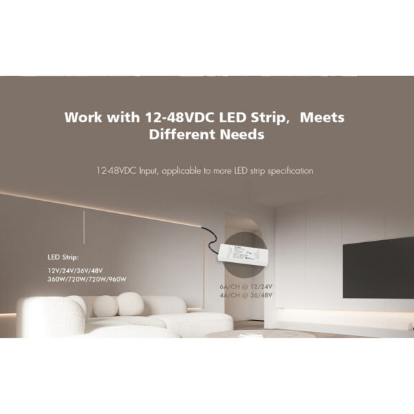 GloboStar® 71470 V5-L SKYDANCE DC WiFi & RF 2.4Ghz Dimmer High Speed Controller 5 Καναλιών DC 12-48V 5 x 6A 288W – Max 30A 1440W – IP20 Μ18 x Π5.7 x Υ2.8cm – 5 Years Warranty