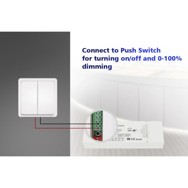 GloboStar® 71470 V5-L SKYDANCE DC WiFi & RF 2.4Ghz Dimmer High Speed Controller 5 Καναλιών DC 12-48V 5 x 6A 288W – Max 30A 1440W – IP20 Μ18 x Π5.7 x Υ2.8cm – 5 Years Warranty