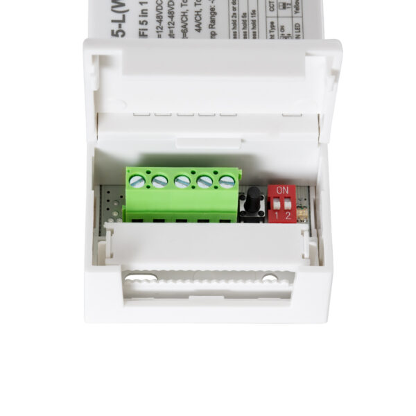 GloboStar® 71470 V5-L SKYDANCE DC WiFi & RF 2.4Ghz Dimmer High Speed Controller 5 Καναλιών DC 12-48V 5 x 6A 288W – Max 30A 1440W – IP20 Μ18 x Π5.7 x Υ2.8cm – 5 Years Warranty