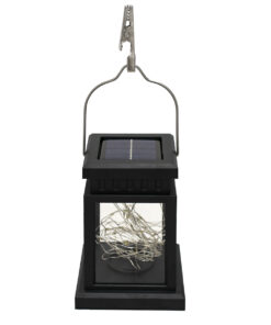 GloboStar® 71505 Αυτόνομο Ηλιακό Κρεμαστό Διακοσμητικό Φωτιστικό Φανάρι με Γιρλάντα LED 1W 50lm με Ενσωματωμένη Μπαταρία 120mAh – Φωτοβολταϊκό Πάνελ με Αισθητήρα Ημέρας-Νύχτας Αδιάβροχο IP65 Θερμό Λευκό 3000K