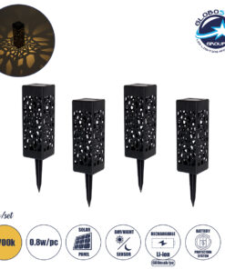 GloboStar® TRIBAL 71526 ΣΕΤ 4 Τεμαχίων Αυτόνομα Ηλιακά Φωτιστικά LED SMD 0.80W/Τεμ. 80lm/Τεμ. με Ενσωματωμένη Μπαταρία 600mAh – Φωτοβολταϊκό Πάνελ με Αισθητήρα Ημέρας-Νύχτας Αδιάβροχο IP65 Φανάρι Κήπου Τετράγωνο Θερμό Λευκό 2700K Μ6 x Π6 x Υ18cm – 1 Χρόνo Εγγύηση