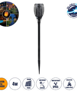 GloboStar® 71528 Αυτόνομο Ηλιακό Φωτιστικό LED SMD 4W 200lm με Ενσωματωμένη Μπαταρία 800mAh – Φωτοβολταϊκό Πάνελ – Αισθητήρα Ημέρας-Νύχτας Φαναράκι Κήπου – Εφέ Φλόγας Διακοσμητικό Αυτόνομο Αδιάβροχο IP65 1500-2000K Φ9.5 x Υ60cm