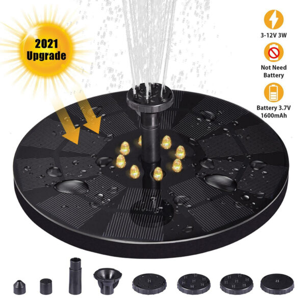 GloboStar® 71531 Ηλιακό Αυτόνομο Φωτοβολταϊκό Διακοσμητικό Συντριβάνι LED 3W με Μέγιστο Ύψος Νερού 30-60cm – 4 Διαφορετικά Μπέκ Ψεκασμού Αδιάβροχο IP68 Θερμό Λευκό 2700K Φ18 x Υ8cm