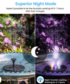 GloboStar® 71533 Ηλιακό Αυτόνομο Φωτοβολταϊκό Διακοσμητικό Συντριβάνι LED 3W με Μέγιστο Ύψος Νερού 30-60cm – 4 Διαφορετικά Μπέκ Ψεκασμού Αδιάβροχο IP68 Πολύχρωμο RGB Φ18 x Υ8cm
