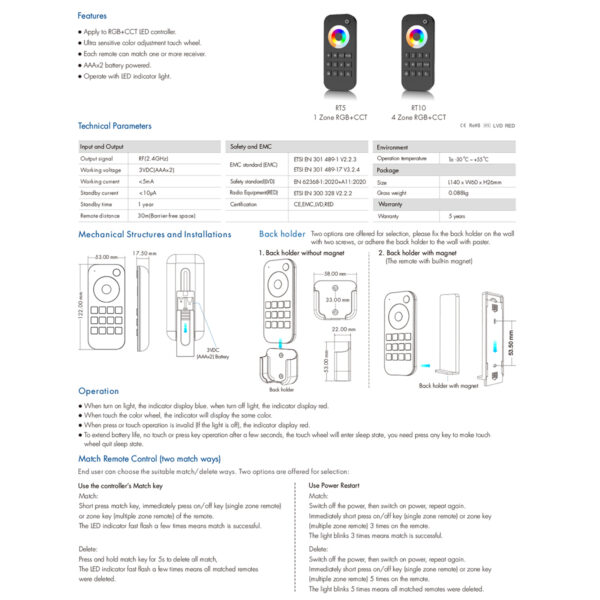 GloboStar® 71544 RT10 SKYDANCE Ασύρματο Χειριστήριο Αφής RF 2.4Ghz 4 Group για όλα τα RGBW+WW SKYDANCE Controller DC 3V 2 x AAA – IP20 Μαύρο Μ12.2 x Π5.3 x Υ1.7cm – 5 Years Warranty