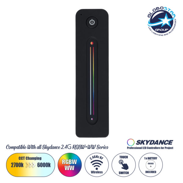 GloboStar® 71545 R10 SKYDANCE Ασύρματο Χειριστήριο Αφής RF 2.4Ghz 1 Group για όλα τα RGBW+WW+CCT SKYDANCE Controller DC 3V 1 x CR2032 - IP20 Μαύρο Μ12.2 x Π5.3 x Υ1.7cm - 5 Years Warranty