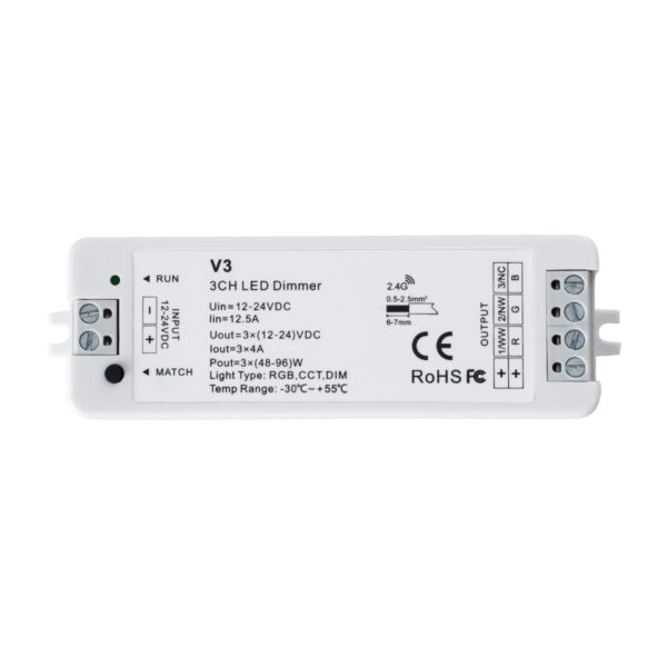 GloboStar® 71546 V3 SKYDANCE DC RF 2.4Ghz Dimmer High Speed Controller 3 Καναλιών DC 12-24V 3 x 5A 96W – Max 12A 288W – IP20 Μ10 x Π3.5 x Υ2cm – 5 Years Warranty