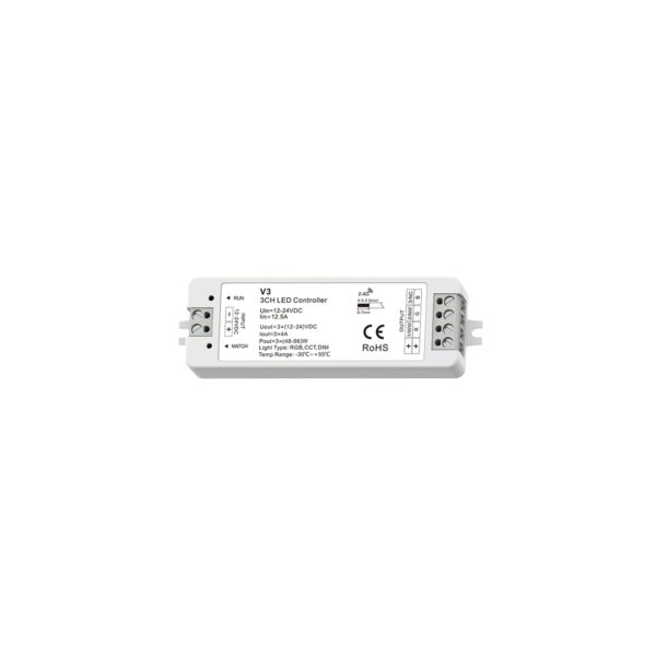 GloboStar® 71546 V3 SKYDANCE DC RF 2.4Ghz Dimmer High Speed Controller 3 Καναλιών DC 12-24V 3 x 5A 96W – Max 12A 288W – IP20 Μ10 x Π3.5 x Υ2cm – 5 Years Warranty