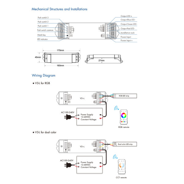GloboStar® 71547 V3-L SKYDANCE DC RF 2.4Ghz Dimmer High Speed Controller & Push Dimming 3 Κανάλια DC 12-48V 3 x 6A 288W – Max 18.5A 288W – IP20 Μ17.5 x Π4.5 x Υ2.5cm – 5 Years Warranty