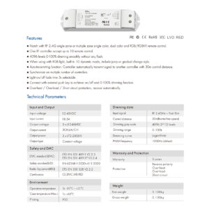 GloboStar® 71547 V3-L SKYDANCE DC RF 2.4Ghz Dimmer High Speed Controller & Push Dimming 3 Κανάλια DC 12-48V 3 x 6A 288W – Max 18.5A 288W – IP20 Μ17.5 x Π4.5 x Υ2.5cm – 5 Years Warranty