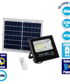GloboStar® 71555 Αυτόνομος Ηλιακός Προβολέας LED SMD 40W 3200lm με Ενσωματωμένη Μπαταρία 5000mAh – Φωτοβολταϊκό Πάνελ με Αισθητήρα Ημέρας-Νύχτας και Ασύρματο Χειριστήριο RF 2.4Ghz Αδιάβροχος IP66 Ψυχρό Λευκό 6000K