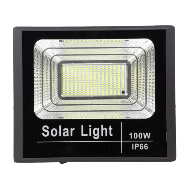 GloboStar® 71557 Αυτόνομος Ηλιακός Προβολέας LED SMD 100W 8000lm με Ενσωματωμένη Μπαταρία 15000mAh – Φωτοβολταϊκό Πάνελ με Αισθητήρα Ημέρας-Νύχτας και Ασύρματο Χειριστήριο RF 2.4Ghz Αδιάβροχος IP66 Ψυχρό Λευκό 6000K