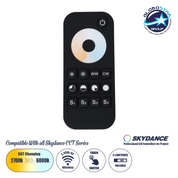 GloboStar® 71566 R2 SKYDANCE Ασύρματο Χειριστήριο Αφής RF 2.4Ghz 1 Group για όλα τα CCT SKYDANCE Controller DC 3V 2 x AAA - IP20 Μαύρο Μ12.2 x Π5.3 x Υ1.7cm - 5 Years Warranty