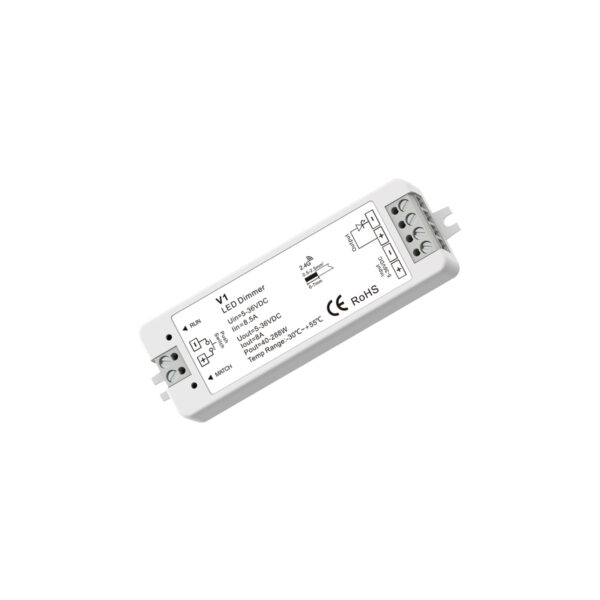 GloboStar® 71567 V1 SKYDANCE DC RF 2.4Ghz Dimmer High Speed Controller & Push Dimming 1 Κανάλι DC 5-36V 1 x 8A 288W – Max 8.5A 288W – IP20 Μ10 x Π3.5 x Υ2cm – 5 Years Warranty