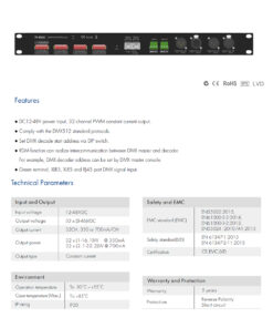 GloboStar® 71570 D32C SKYDANCE DC DMX & RDM Dimmer High Speed Controller / Constant Current Decoder 32 Καναλιών DC 12-48V 32 x 700mA 34W – Max 22.5A 1075W – IP20 Μ48 x Π26 x Υ5cm – 5 Years Warranty