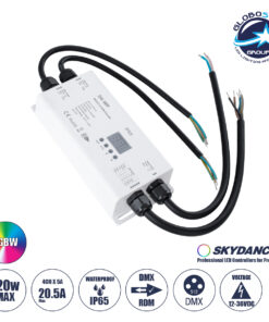 GloboStar® 71571-IP65 D4-WP SKYDANCE DC DMX & RDM Dimmer High Speed Controller / Decoder 4 Καναλιών DC 12-36V 4 x 5A 180W – Max 20.5A 720W – Αδιάβροχος IP65 Μ17 x Π8 x Υ4cm – 5 Years Warranty