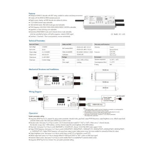 GloboStar® 71571-IP65 D4-WP SKYDANCE DC DMX & RDM Dimmer High Speed Controller / Decoder 4 Καναλιών DC 12-36V 4 x 5A 180W – Max 20.5A 720W – Αδιάβροχος IP65 Μ17 x Π8 x Υ4cm – 5 Years Warranty
