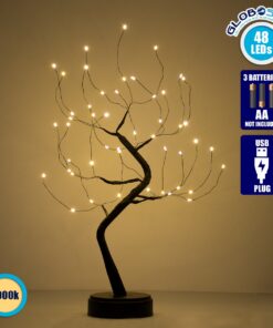 GloboStar® 71589 Διακοσμητικό Επιτραπέζιο Φωτιζόμενο Εύκαμπτο Mini Φυτό με 48 LED 3W 300lm Μπαταρίας Θερμό Λευκό 3000K Φ40 x Υ50cm