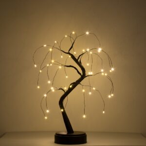 GloboStar® 71589 Διακοσμητικό Επιτραπέζιο Φωτιζόμενο Εύκαμπτο Mini Φυτό με 48 LED 3W 300lm Μπαταρίας Θερμό Λευκό 3000K Φ40 x Υ50cm