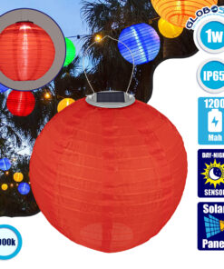 GloboStar® 71592 Αυτόνομο Ηλιακό Φωτιστικό Υφασμάτινη Κόκκινη Μπάλα Φ30cm LED SMD 1W 100lm με Ενσωματωμένη Μπαταρία 1200mAh – Φωτοβολταϊκό Πάνελ με Αισθητήρα Ημέρας-Νύχτας Αδιάβροχο IP65 Ψυχρό Λευκό 6000K