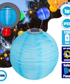 GloboStar® 71594 Αυτόνομο Ηλιακό Φωτιστικό Υφασμάτινη Γαλάζια Μπάλα Φ30cm LED SMD 1W 100lm με Ενσωματωμένη Μπαταρία 1200mAh – Φωτοβολταϊκό Πάνελ με Αισθητήρα Ημέρας-Νύχτας Αδιάβροχο IP65 Ψυχρό Λευκό 6000K