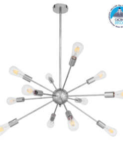 GloboStar® MILANO 01487 Μοντέρνο Industrial Φωτιστικό Οροφής Πολύφωτο 12 x E27 Ασημί Νίκελ Μεταλλικό Φ80 x Y78cm