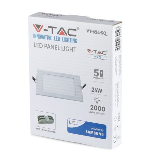 LED Panel Τετράγωνο Χωνευτό Λευκό 24W V-TAC PRO Samsung Chip 120° 2000lm 30×30 Φυσικό Λευκό 4000K – 722