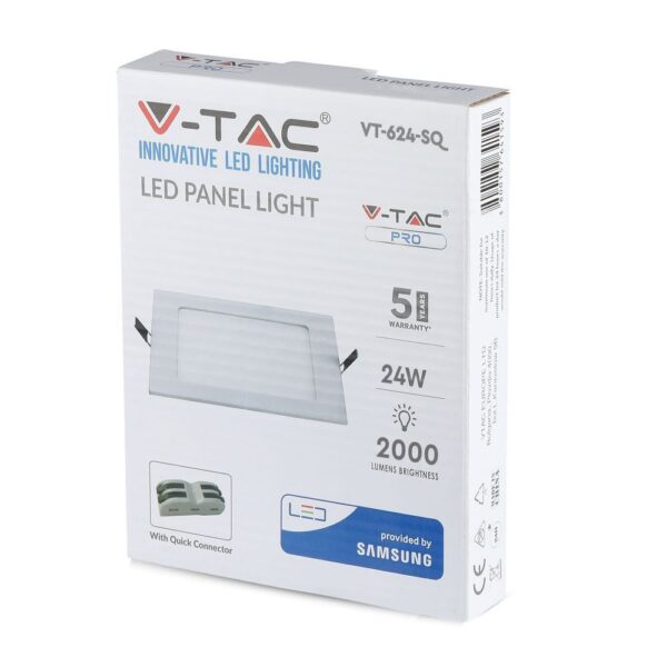 LED Panel Τετράγωνο Χωνευτό Λευκό 24W V-TAC PRO Samsung Chip 120° 2000lm 30×30 Φυσικό Λευκό 4000K – 722