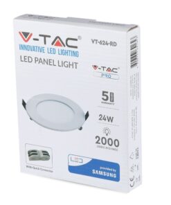 LED Panel Στρογγυλό Χωνευτό Λευκό 24W V-TAC PRO Samsung Chip 120° 2000lm Ø300 Θερμό Λευκό 3000K – 724