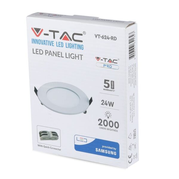 LED Panel Στρογγυλό Χωνευτό Λευκό 24W V-TAC PRO Samsung Chip 120° 2000lm Ø300 Θερμό Λευκό 3000K – 724
