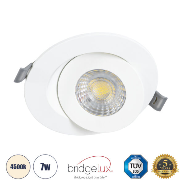 GloboStar® LEXIS JOINT 60990 Χωνευτό LED Κινούμενο Spot Downlight 7W 680lm 45° AC 220-240V IP44 Φ12cm x Υ3.1cm - Στρόγγυλο - Λευκό - Φυσικό Λευκό 4500K - Bridgelux Chip - TÜV Certified Driver - 5 Years Warranty