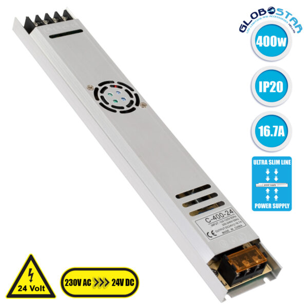 GloboStar® 73019 Τροφοδοτικό LED Ultra Slim 400W DC 24V 16.7A IP20 Μ31 x Π5.4 x Υ2.3cm